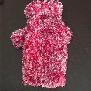 Fuzzy Pink and White Dog Sweater